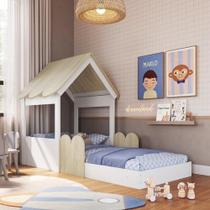 Cama Montessoriana Casinha com Colchão Incluso Branco/Carvalho Araguaia