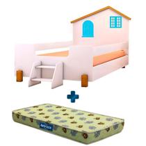 Cama Montessoriana Casinha Infantil Com Escadinha Branco Azul Belíssima Divaloto Com Colchão Probel