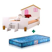 Cama Montessoriana Casinha Solteiro Branco Rosa Belíssima Divaloto Com Colchão Gazin