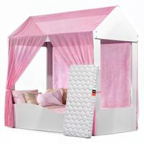 Cama Montessoriana Colina Com Proteção Lateral Para Quarto De Menina Princesa Com Voal E Colchão