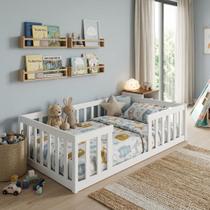 Cama Montessoriana com Colchão Solteiro em Madeira Maciça Repleta
