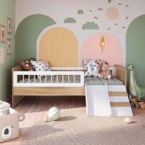 Cama Montessoriana Com Colchão Solteiro Infantil Com Grade De Proteção 135cm x 193cm Aveiro Oak Branco Merritt Shop Jm