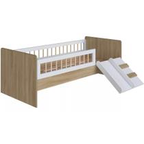 Cama Montessoriana de Solteiro com Escada e Escorrega Linha Affetto Aveiro e Branco