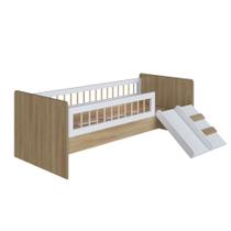 Cama Montessoriana Infantil Affetto Marrom Branco com Grade e Escorregador Solteiro - Completa Móveis