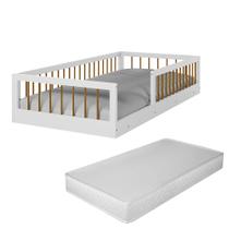 Cama Montessoriana Infantil Berço Grade De Proteção Quarto Da Criança Com Colchão Cor Branco/Nature