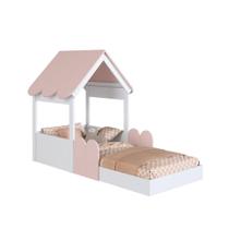 Cama Montessoriana Infantil Casa Solteiro Branco/Rosa - Completa Móveis