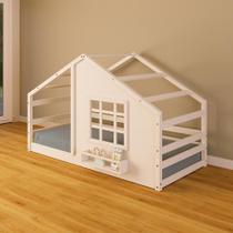 Cama Montessoriana Infantil Casinha com Janela Madeira Maciça Branco Housin Cama Montessoriana Infantil Casinha com Janela Madeira Maciça Branco Housin