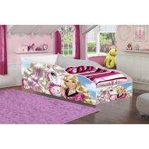 Cama Montessoriana Infantil Mini Carro Barbie Aventura De Cavalos Para Quarto Criança Com Base Lateral e Sem Colchão