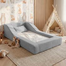 Cama Montessoriana Infantil Noah 100% Espuma com Colchão Bouclê Cinza Claro - Desk Design Cama Montessoriana Infantil Noah 100% Espuma com Colchão Bouclê Cinza Claro - Desk Design