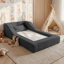 Cama Montessoriana Infantil Noah 100% Espuma com Colchão Bouclê Cinza Escuro - Desk Design Cama Montessoriana Infantil Noah 100% Espuma com Colchão Bouclê Cinza Escuro - Desk Design