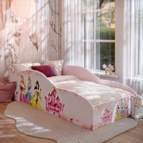 Cama Montessoriana Infantil Princesa com Colchão e Proteção Lateral para Quarto de Criança Menina Rosa