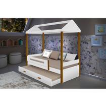 Cama Montessoriana Infantil Sara Solteiro C/ Cama Auxiliar - Branco/amêndoa