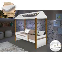Cama Montessoriana Infantil Sara Solteiro com Led e Colchão Divaloto - Branco/amêndoa Cama Montessoriana Infantil Sara Solteiro com Led e Colchão Divaloto - Branco/amêndoa