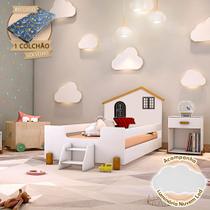 Cama Montessoriana Infantil Solteiro Belissima Preta - Branca e Amêndoa + Luminária Led + Colchão Cama Montessoriana Infantil Solteiro Belissima Preta - Branca e Amêndoa + Luminária Led + Colchão
