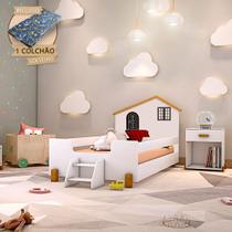 Cama Montessoriana Infantil Solteiro Belissima Preta - Branca e Mel + Kit