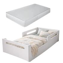 Cama Montessoriana Infantil Solteiro Branca com Proteção Segura E Colchão