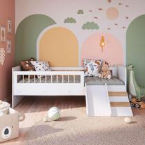 Cama Montessoriana Infantil Solteiro Com Grade De Proteção 135cm x 193cm Branco Merritt Shop Jm