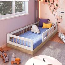 Cama Montessoriana Infantil Solteiro Com Grade De Proteção 84 x 195 cm Aveiro Oak Branco Suki Shop