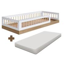 Cama Montessoriana Infantil Solteiro Com Grade De Proteção 84 x 195 cm Com Colchão Aveiro Oak Branco Suki Shop - Shop Jm