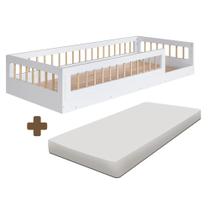 Cama Montessoriana Infantil Solteiro Com Grade De Proteção 84 x 195 cm Com Colchão Branco Suki Shop