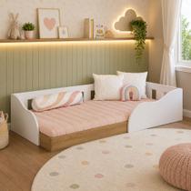 Cama Montessoriana Infantil Solteiro com Proteção Lateral Art In Móveis Memphis CM6080 190x80cm Cor Branco e Marrom