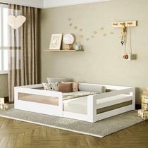 Cama Montessoriana Infantil Space Casal com Rattan e Grade de Segurança Casatema MadeiraOriginals Branco