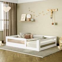 Cama Montessoriana Infantil Space Casal com Rattan e Grade de Segurança em Mdp Casatema Branco Cama Montessoriana Infantil Space Casal com Rattan e Grade de Segurança em Mdp Casatema Branco