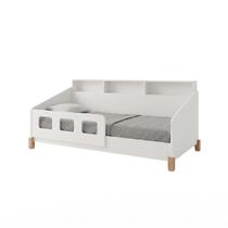 Cama Montessoriana Mavi Juvenil com Nichos Cabeceira Proteção Lateral Madeira Maciça Branco Cama Montessoriana Mavi Juvenil com Nichos Cabeceira Proteção Lateral Madeira Maciça Branco