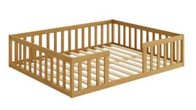 Cama Montessoriana Queen Nemargi Madeira Maciça com Grade Nogueira