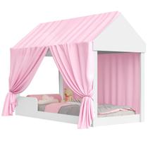 Cama Montessoriana Solteiro 1,88 x 88 Com Dossel Rosa Casinha Carruagem Baixa Personagem Criança Castelo Grade Proteção