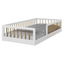 Cama Montessoriana Solteiro Ana MDF Branco Amadeirado Tigus Móveis