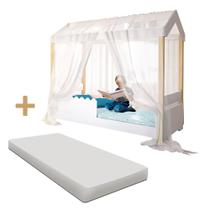 Cama Montessoriana Solteiro Branco Com Colchão E Voal Branco Jhulia Divaloto