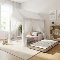Cama Montessoriana Solteiro Dossel Branca Com Colchão Montessoriana Solteiro Menina Menino Princesa Jogo de Quarto com Colchão Proteção