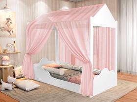 Cama Montessoriana Solteiro Duda Dossel Rosa e Colchão Polar