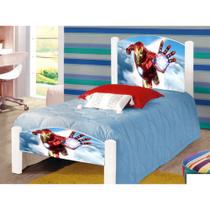 Cama Montessoriana Solteiro Infantil Adesivada Homem de Ferro com Grade de Proteção