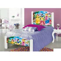 Cama Montessoriana Solteiro Infantil Adesivada Princesas com Grade de Proteção e Colchão