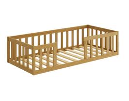 Cama Montessoriana Solteiro Nemargi Madeira Maciça com Grade Nogueira Cama Montessoriana Solteiro Nemargi Madeira Maciça com Grade Nogueira