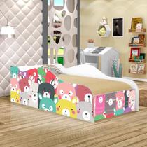 Cama Montessoriana Solteiro Ursinhos Coloridos 100% MDF para Quarto Infantil
