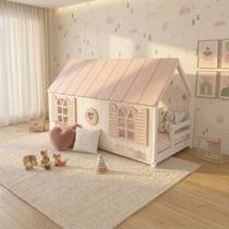 Cama Montessoriano Casinha Bela com Coração - Madeira Maciça Branco/Rosa Housin
