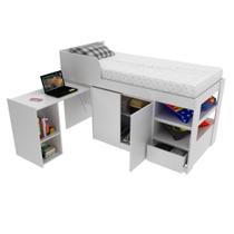 Cama Multifuncional com Armário e Escrivaninha - Branco Cama Multifuncional com Armário e Escrivaninha - Branco