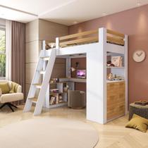 Cama Office Infantil Multifuncional com 6 Gavetas e Escrivaninha Micenas Yescasa Branco/Freijó Cama Office Infantil Multifuncional com 6 Gavetas e Escrivaninha Micenas Yescasa Branco/Freijó