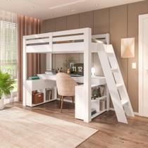 Cama Office Solteiro Adulto com Escrivaninha Star Light Casatema Branco Perfect Wood