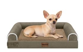 Cama Ortopédica Pequena para Cães: Camas com Encosto para Cães de Porte Pequeno, Espuma Tipo Colmeia, Sofá Impermeável com Capa Removível - Marrom
