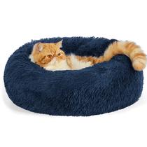 Cama para animais de estimação Bedsure Calming para gatos domésticos Small Navy 15 libras