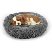 Cama para animais de estimação, cachorro/bebê, gato, cama calmante, travesseiro de pele sintética em forma de rosquinha