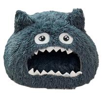 Cama para animais de estimação divertida em forma de monstro para cães e gatos pequenos, azul