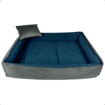 Cama para Cachorro Caminha Pet Scott Veludo Azul/Cinza com Travesseiro - ARKELL