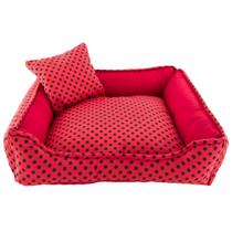 Cama para cachorro Caminha Quadrada JN Pet Vermelho Bolinha