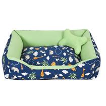 Cama para Cachorro Grande 70X55 Com Zíper Estampa Safari Marinho Com Verde - Lh Enxovais