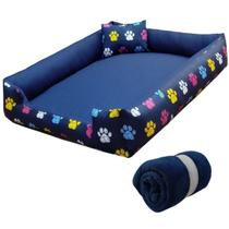 cama para cachorro grande cama de cachorro caminha retangular azul marinho+ mantinha